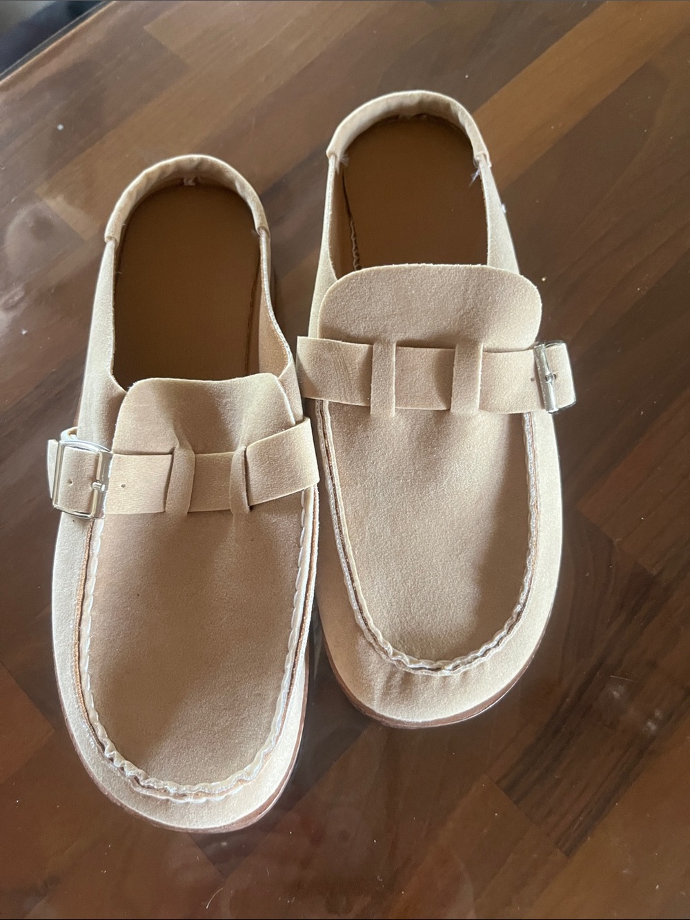 Womens Suede Slip-On Loafers in Beige